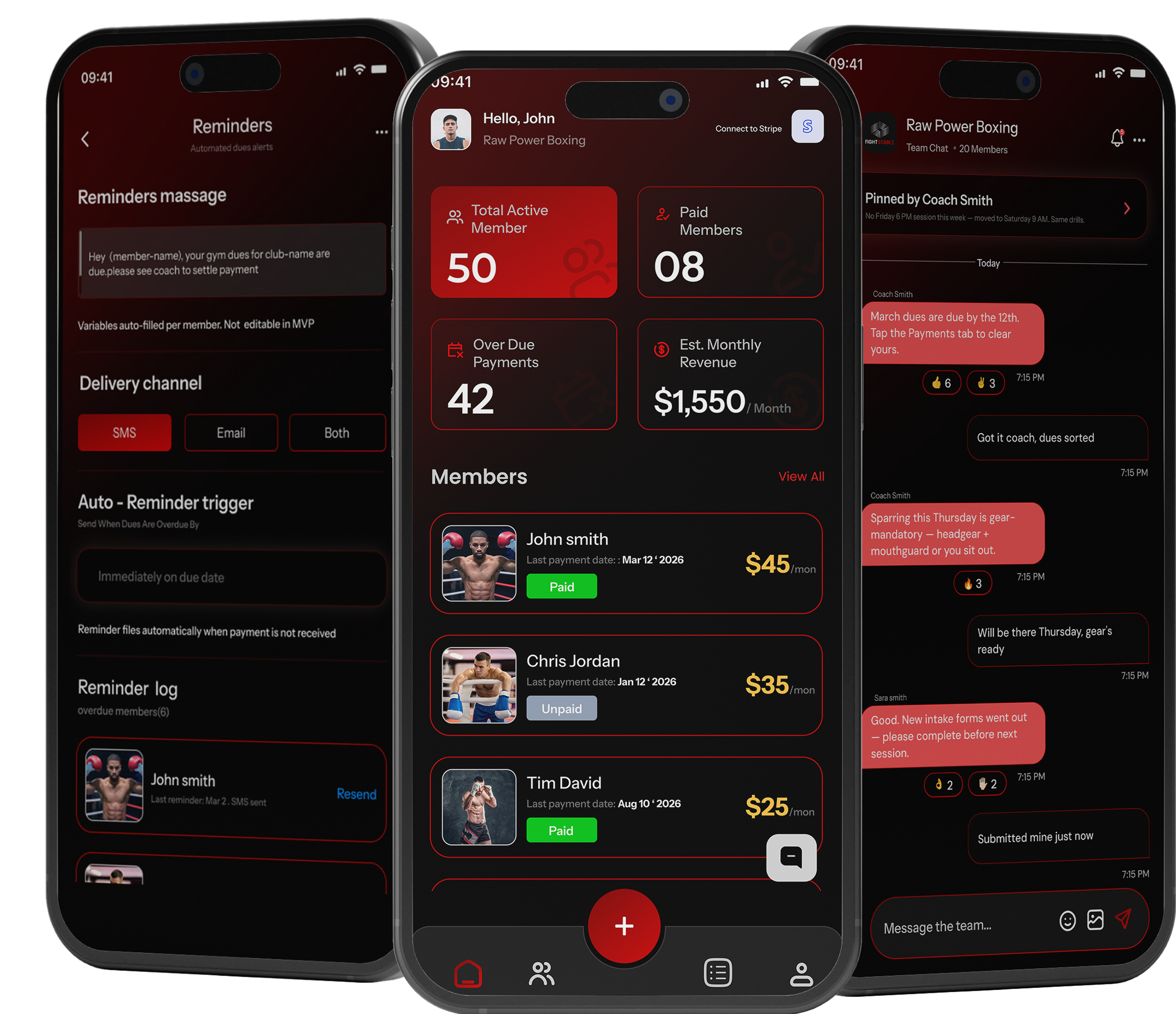 Fight Stable app screens